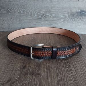 Coronado Brown Black Basket Weave Pattern Leather Belt 38